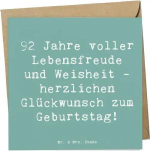 Mr. & Mrs. Panda Grußkarte Spruch 92. Geburtstag - Meeresbrise - Geschenk, wertvolle Erfahrungen
