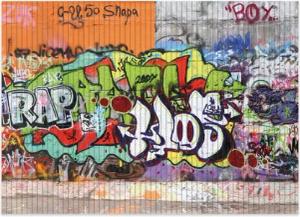 Wallario Schaum-Badematte RAP-Graffiti- Wand mit verschiedenen Tags, Höhe 5.5 mm, rutschhemmend, geeignet für Fußbodenheizungen, Polymer-Schaum, rechteckig
