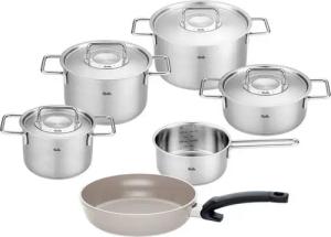 Fissler Topf-Set PURE COLLECTION, 6-teilig, mit Deckel, Edelstahl 18/10, Bratpfanne aus Aluminium mit Kunststoffgriff, Made in Germany