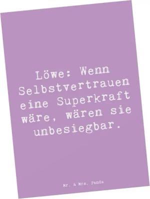 Mr. & Mrs. Panda Postkarte Löwe Superkraft - Lavendeltraum - Geschenk, Tierkreiszeichen, Ansicht, Matte Rückseite