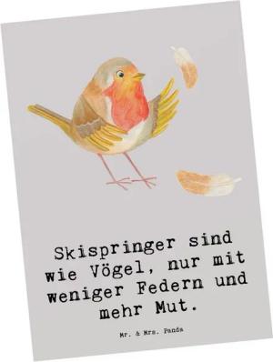 Mr. & Mrs. Panda Postkarte Skispringen Mut - Grau Pastell - Geschenk, Skispringer, Präzision, Tr, Matte Rückseite