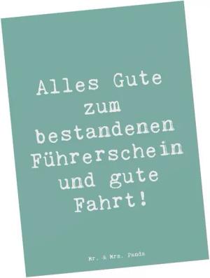 Mr. & Mrs. Panda Postkarte Erste Erfahrungen im Straßenverkehr - Meeresbrise - Geschenk, Meilens, Matt Rückseite