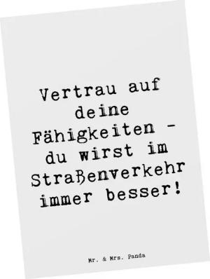 Mr. & Mrs. Panda Postkarte Erste Erfahrungen im Straßenverkehr machen - Weiß - Geschenk, positiv, Matt Rückseite