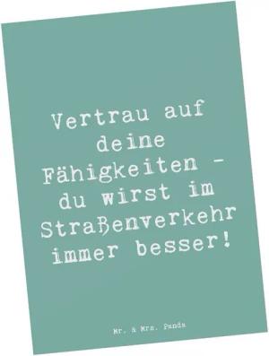 Mr. & Mrs. Panda Postkarte Erste Erfahrungen im Straßenverkehr machen - Meeresbrise - Geschenk, Langlebiger Druck