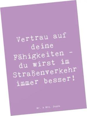 Mr. & Mrs. Panda Postkarte Erste Erfahrungen im Straßenverkehr machen - Lavendeltraum - Geschenk, Hochglänzend