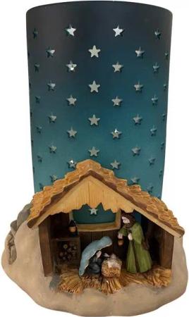 Online-Fuchs Krippe als Kerzenständer aus Keramik mit Sternen verziert, Teelichthalter, Szene im Stall, Maße: 18x16x15 cm, Kerzenhalter