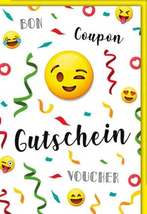 Verlag Dominique Grußkarten Gutschein - Karte mit Umschlag - Smiley, Luftschlangen