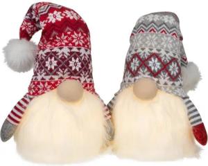 Christmas Paradise Weihnachtsfigur sitzender Wichtel 35cm (60cm) mit Beleuchtung (Dekofiguren, 2 St., im Set), LED Gnom Doppelpack, 2 Designs Grau-Weiß/Rot-Weiß, Weihnachtsdeko