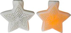 Online-Fuchs Kerzenhalter Stern für Stabkerzen mit LED-Beleuchtung und Timer (Silber, Gold), Kerzenständer aus weißer Keramik, Stabkerzenhalter