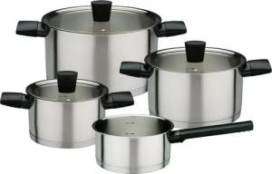 GSW Topf-Set Novero, Edelstahl 18/8 (Set, 7-tlg., je 1 Kochtopf Ø 16/20/24 cm, 1x Stielkasserolle Ø 16 cm), praktischen Literskala, Induktion