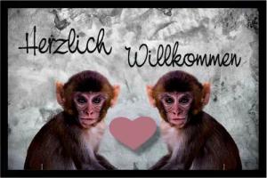 Ladreas Fußmatte Schmutzfangmatte Herzlich Willkommen Affe Herz F1086, 60x40