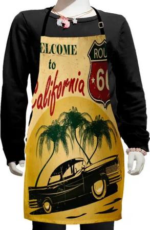 Abakuhaus Kochschürze kleines Schürzenlatz mit verstellbaren Krawatten zum Backen Malerei, Retro California Werbung