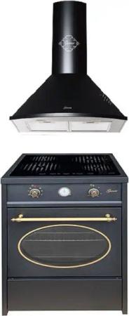 GURARI Induktions-Standherd GCH E 612 BL r+GCH C 046 BL 6, Retro Induktions Standherd 60 cm+Dunstabzugshaube 60 cm