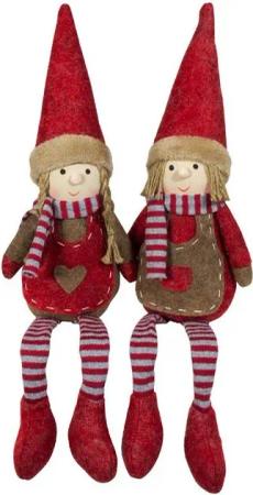 Christmas Paradise Weihnachtsfigur sitzender Wichtel 25cm (52cm) (Dekofiguren, 2 St., im Set), Gnom Kantenhocker, Pärchen - Mann und Frau, Weihnachtsdeko Rot