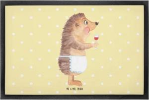 Mr. & Mrs. Panda Fußmatte 60 x 90 cm Igel mit Wein - Gelb Pastell - Geschenk, Tiere, Schmutzmat, Höhe: 0 mm