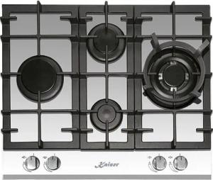 Kaiser Küchengeräte Gas-Kochfeld, Einbau Herd KCG 6394 W, Weiß Glas, Gas auf Glas, 3,8 KW WOK