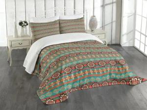 Abakuhaus Tagesdecke Set mit Kissenbezügen Waschbar, Bunt Anmeldung Motif