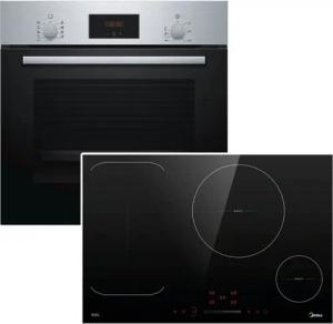 BOSCH Backofen-Set Edelstahl Teleskopauszug + Midea Flex-Induktionskochfeld Booster 77cm