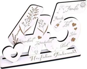Dekolando Deko-Buchstaben Aufsteller Zahl 45 Geburtstag Herzlichen Glückwunsch Geldgeschenk (weiß, 3tlg), 17 x 24 cm