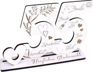 Dekolando Deko-Buchstaben Aufsteller Zahlen 55 Geburtstag Herzlichen Glückwunsch Geldgeschenk (weiß, 3tlg), 17 x 24 cm