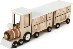 BRUBAKER befüllbarer Adventskalender Wiederverwendbarer Weihnachtskalender zum Befüllen, Weiße Lokomotive mit 24 Türchen - 46 x 9,5 x 10,7 cm