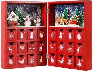 BRUBAKER befüllbarer Adventskalender Weihnachtskalender zum Befüllen - Weihnachtsbuch Rot Wiederverwendbar (1-tlg), Kalender Weihnachten mit 24 Türchen 21 x 9 x 30 cm