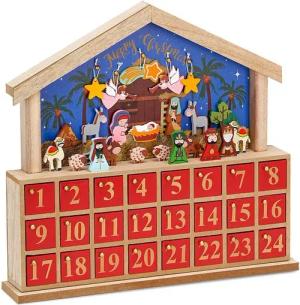 BRUBAKER befüllbarer Adventskalender Wiederverwendbarer Weihnachtskalender zum Befüllen mit 24 Türchen, Kalender Krippengeschichte Bethlehem - 34,5 x 32 x 6 cm