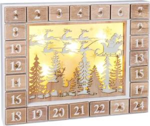 BRUBAKER befüllbarer Adventskalender Holz Weihnachtskalender zum Befüllen mit LED-Beleuchtung - 35,5 cm (1-tlg), Kalender Weihnachten - Fliegender Weihnachtsmann