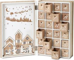 BRUBAKER befüllbarer Adventskalender Weihnachtskalender zum Befüllen - Holz Kalender Weihnachten Natur (Wiederverwendbar, 1-tlg), Merry Christmas Buch - Deko 19,6 x 7,5 x 30 cm