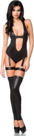 Saresia Body 3-tlg. Body Set im Metallic Look Gogo Wetlook-Outfit Strapsbody