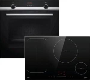 SIEMENS Backofen-Set Teleskopauszug EcoClean + Midea Induktionskochfeld Booster autark 77cm