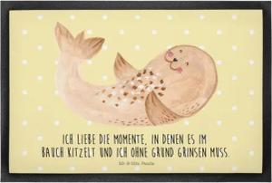 Mr. & Mrs. Panda Fußmatte 60 x 90 cm Robbe liegend - Gelb Pastell - Geschenk, Strand, Schmutzma, Höhe: 0 mm