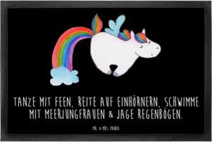 Mr. & Mrs. Panda Fußmatte 60 x 90 cm Einhorn Pegasus - Schwarz - Geschenk, Türmatte, Einhörner, Höhe: 0 mm