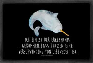 Mr. & Mrs. Panda Fußmatte 60 x 90 cm Narwal - Schwarz - Geschenk, Schmutzmatte, Fußabtreter, Fu, Höhe: 0 mm