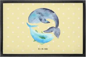 Mr. & Mrs. Panda Fußmatte Walfisch Thunfisch 50 x 75 cm - Gelb Pastell - Geschenk, Fußabtreter, Höhe: 50 mm, Rutschfest