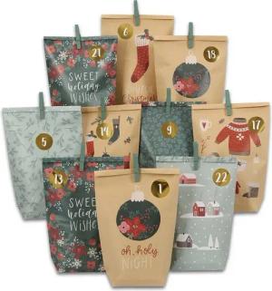 PAPIERDRACHEN befüllbarer Adventskalender Adventskalender mit bedruckten Tüten, Adventskalender zum selber befüllen