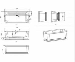 Casa Padrino Badewanne Badewanne freistehend rechteckig 1800mm BLon - Freistehende Retro Antik Badewanne