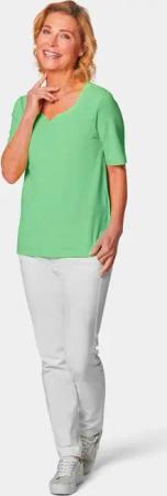T-Shirt mit charmantem Ausschnitt und Schmucksteinchen - hellgrün - Gr. 40 von Goldner Fashion