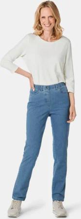 Edel geschmückte Jeansschlupfhose - hellblau - Gr. 54 von Goldner Fashion