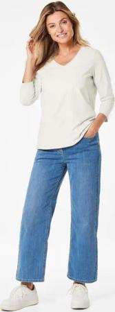 Shirt mit V-Ausschnitt - cremeweiß - Gr. 50 von Goldner Fashion