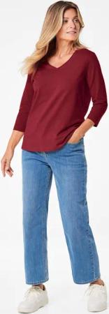 Shirt mit V-Ausschnitt - dunkelrot - Gr. 50 von Goldner Fashion