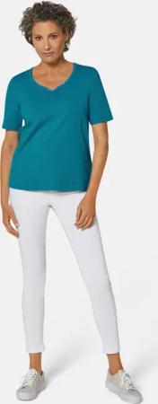 T-Shirt mit charmantem Ausschnitt und Schmucksteinchen - petrol - Gr. 42 von Goldner Fashion