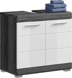 Lomadox Waschbeckenschrank SIROCO-158 Badezimmerschrank mit Siphonausschnitt modern in weiß mit grau