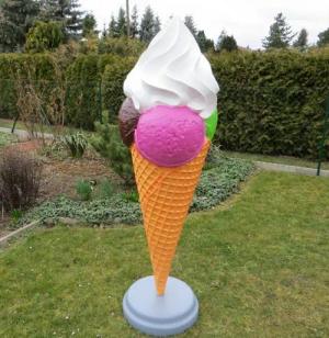 DEKO VERTRIEB BAYERN Skulptur XXL Eistüte 3 Kugeln mit Sahne +Ständer 2,00m Deko Werbefigur