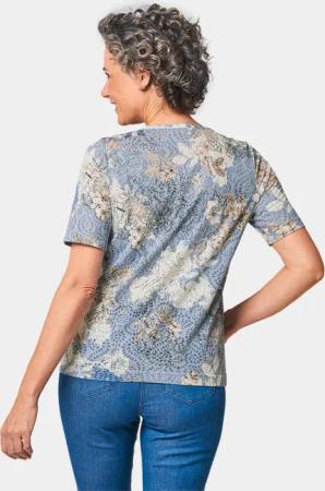 Druckshirt mit Perlen - beige / hellblau - Gr. 40 von Goldner Fashion