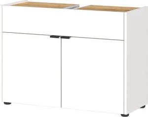 Lomadox Waschbeckenschrank FLORINA-01 Badezimmerschrank mit Siphonausschnitt modern in weiß mit Eiche