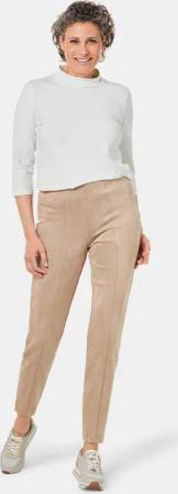 Moderne Leggings in trendigem Velourslederimitat - beige - Gr. 54 von Goldner Fashion