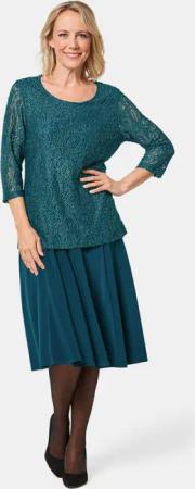 Spitzenbluse mit zartem Glanz - smaragd - Gr. 25 von Goldner Fashion