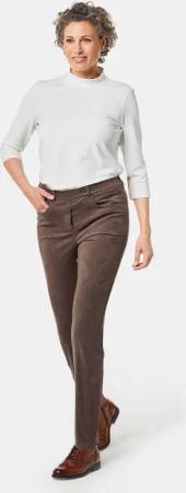 Stretch-Hose LOUISA in Veloursleder-Optik - taupe - Gr. 48 von Goldner Fashion