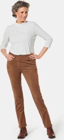 Stretch-Hose LOUISA in Veloursleder-Optik - camel - Gr. 27 von Goldner Fashion